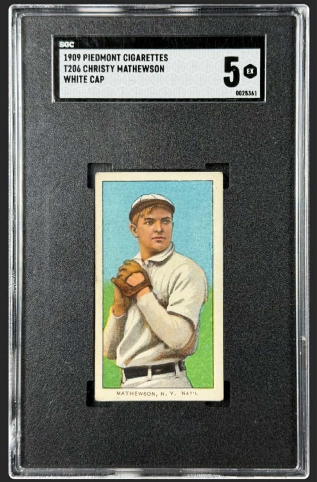 1909-11 Piedmont T206 Christy Mathewson White Cap SGC 5 - beautiful!
