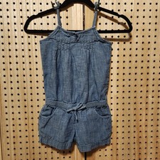Gap Romper Girls Size S Blue Chambray Sleeveless Pockets Tie Waist Elastic Zip