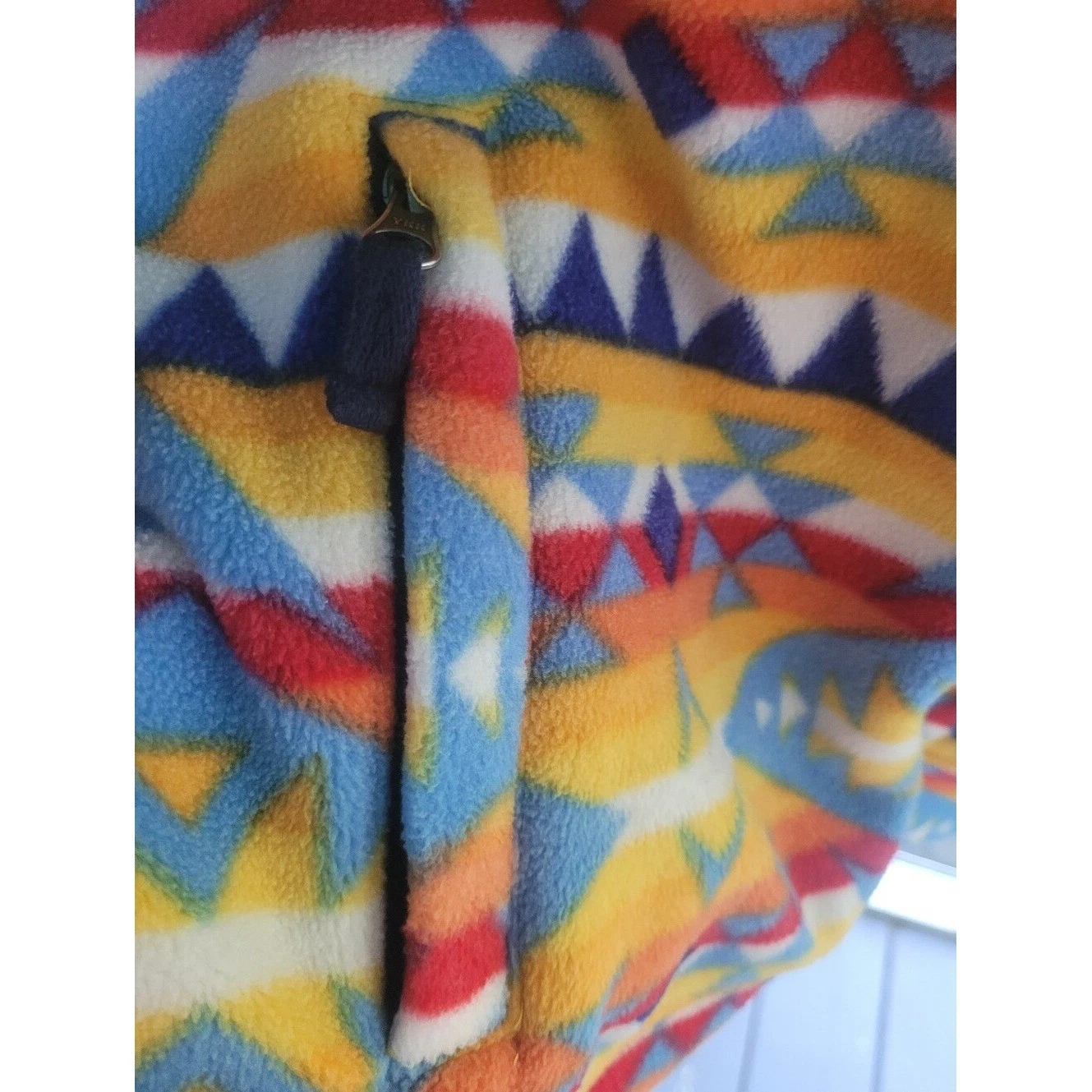 Free Nature Fleece Vest Hood Yellow Blue Aztec Southwest Zip Up XL - product detail image 5