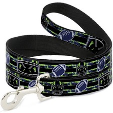 Dog Leash Football/Helmet Stripe Black/Neon Green/Blue
