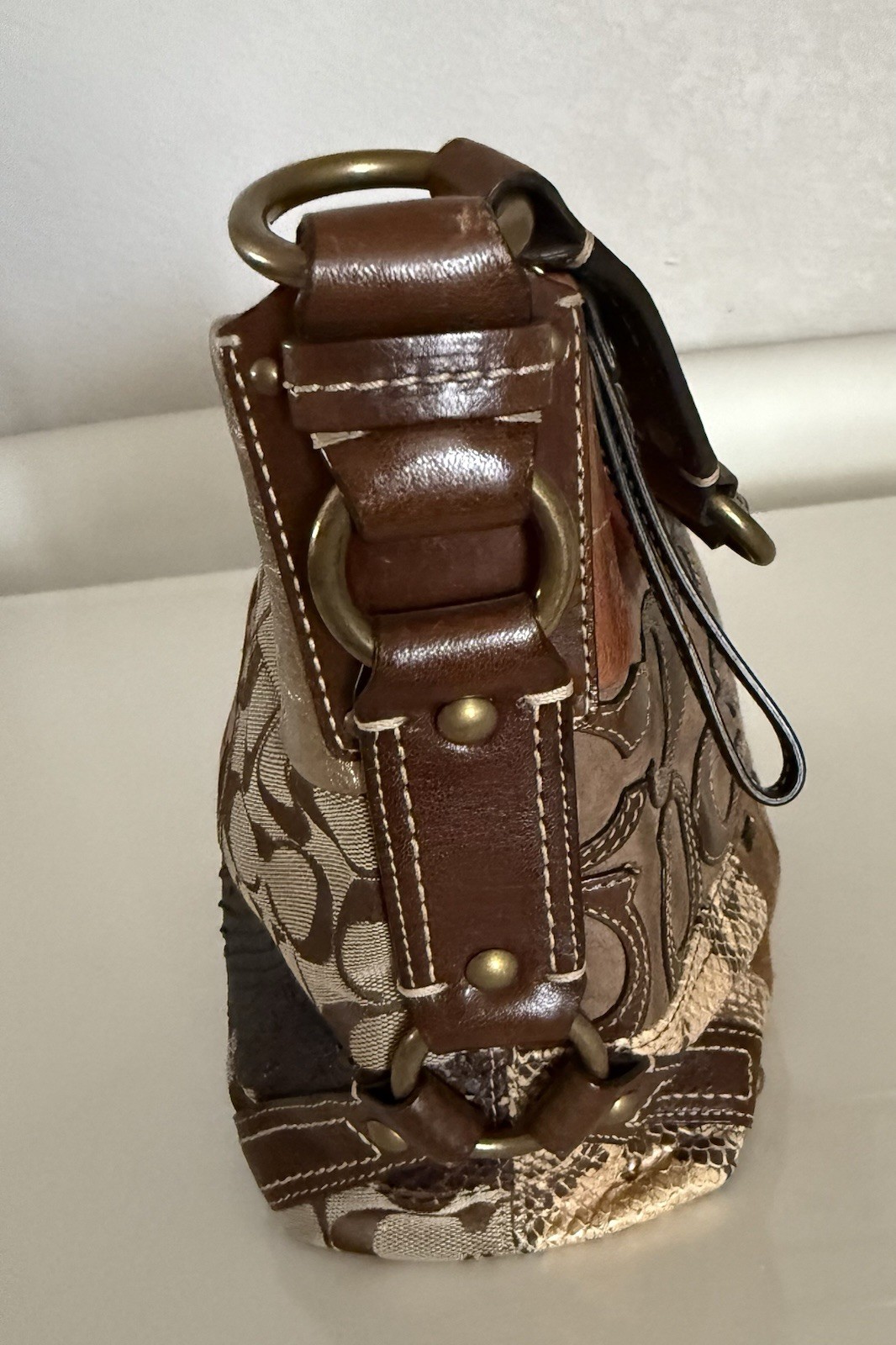 Coach Patchwork Jacquard Brown Leather Shoulder B… - image 16