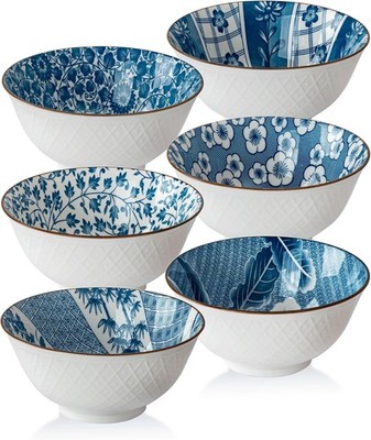 Ceramic Cereal Bowl Set of 6, 24 oz Kitchen Deep Soup Bowl
