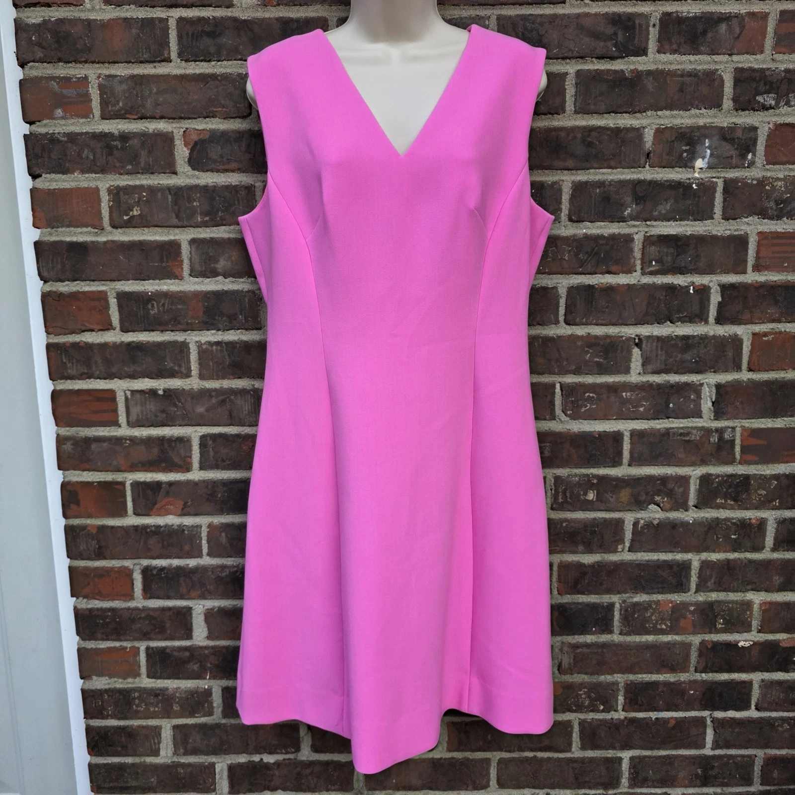 Abito Kate Spade A Line Carosel rosa caldo crepe nuovo con etichette taglia 12 senza maniche scollo a V