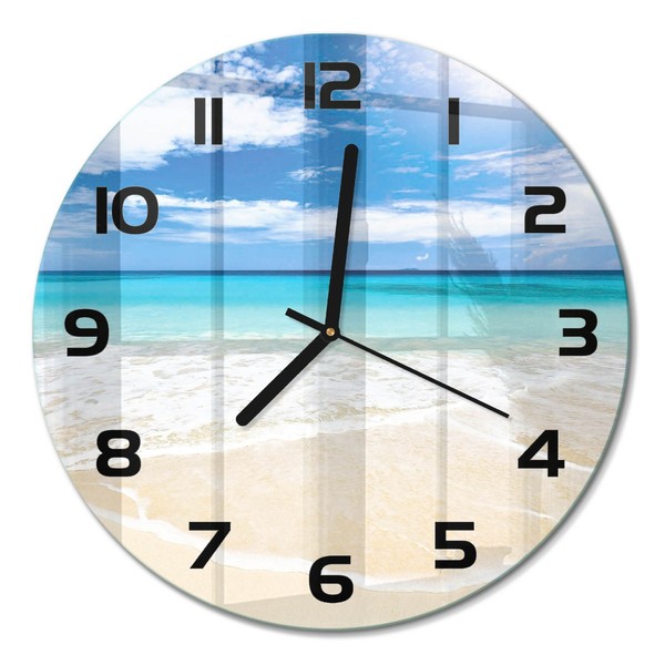 Moderne Wanduhr Aus GehäRtetem Glas Tropischer Strand Schwarze Zeiger Fi30 Cm-image