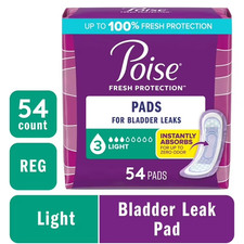 Poise Incontinence Pads for Women, 3 Drop Light Absorbency, Regular Length, 54 C