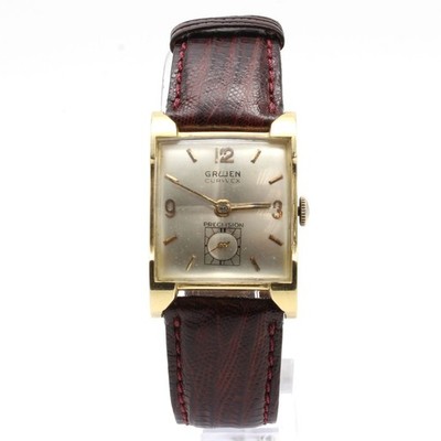 14k Yellow Gold Gruen Curvex Precision White Dial Mechanical Dress Watch