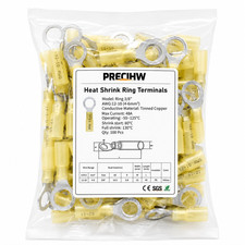 100 PCS 3/8" Heat Shrink Ring Terminals, 12-10 AWG Ring Terminals