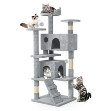 Cat Tree, 54 Inch Cat Tree Tower with 2 Cat Condo, Cat Tower with Scratching ...