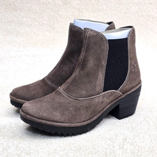 Fly London Wote Gray Suede Leather Ankle Boots EU 36 US 5.5-6 Wedge Goring