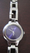 Vintage 1980's Guess Women's Stainless Purple Dial Watch NOT WORKING & BAD CLASP