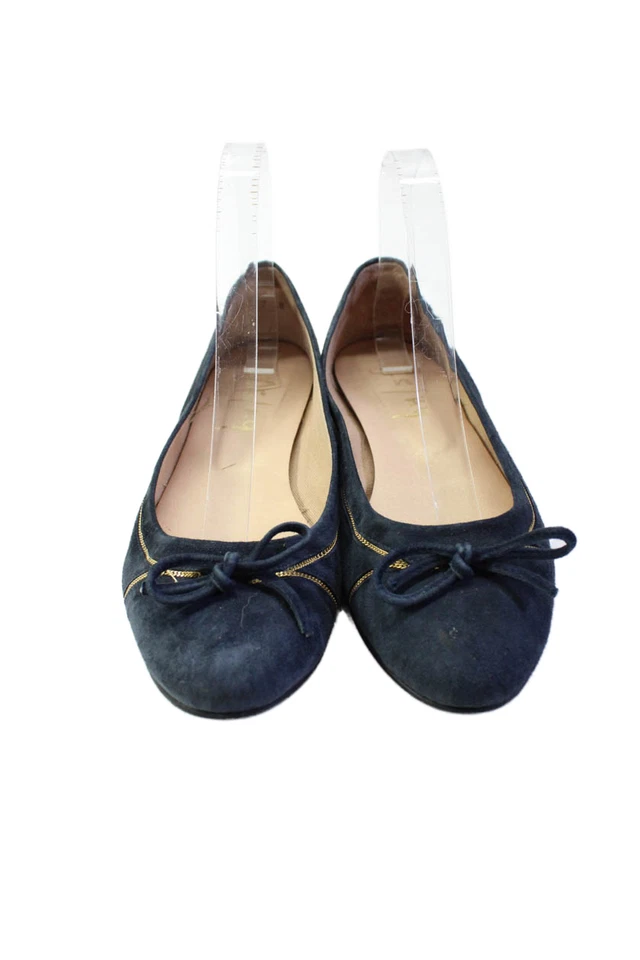 FS/NY Womens Slip On Chain Trim Bow Ballet Flats Navy Blue Suede Size 7B - Image 2 of 4