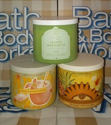 Bath&BodyWorks Island Margarita,Mango Coconut Cooler,Coconut Pina Colada Candles