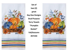 KAY DEE DESIGNS H7193 Fall "Pumpkin Basket"~2 Dual Purpose Terry Towels~16"x26″