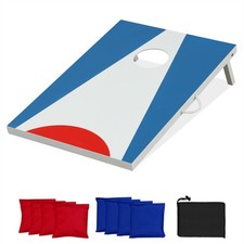 3'x2' Cornhole Board Set 8 Bean Bags Foldable Portable Outdoor Blue Red White