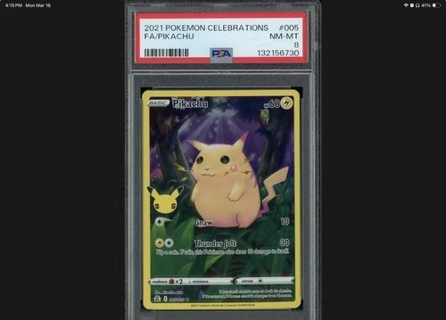 Auction #3 2021 Pokemon Celebrations #005 FA Pikachu PSA 8 NM-MT