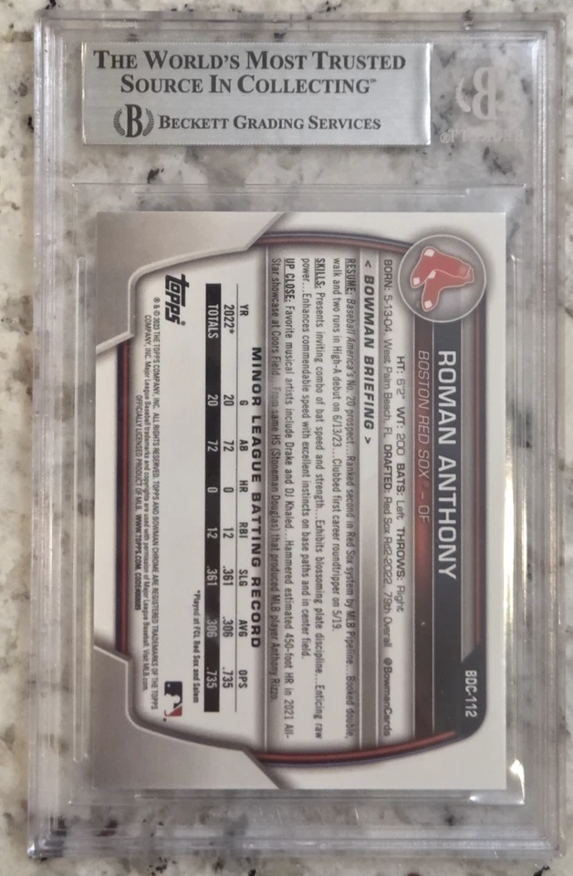 ROMAN ANTHONY 2023 Bowman Chrome Draft *PURPLE* /250 Rookie RC; BGS 9 MINT - Image 3 of 3