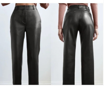Aritzia Babaton Pants Women 14 Black Faux Leather Bazaar Wide Leg Trouser Soft