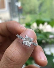 Princess Cut Cubic Zirconia Art Deco Engagement Ring 925 Sterling Silver Ring