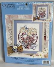 Cat on Heart Picture Counted Cross Stitch Kit by Candamar Designs 60497 A