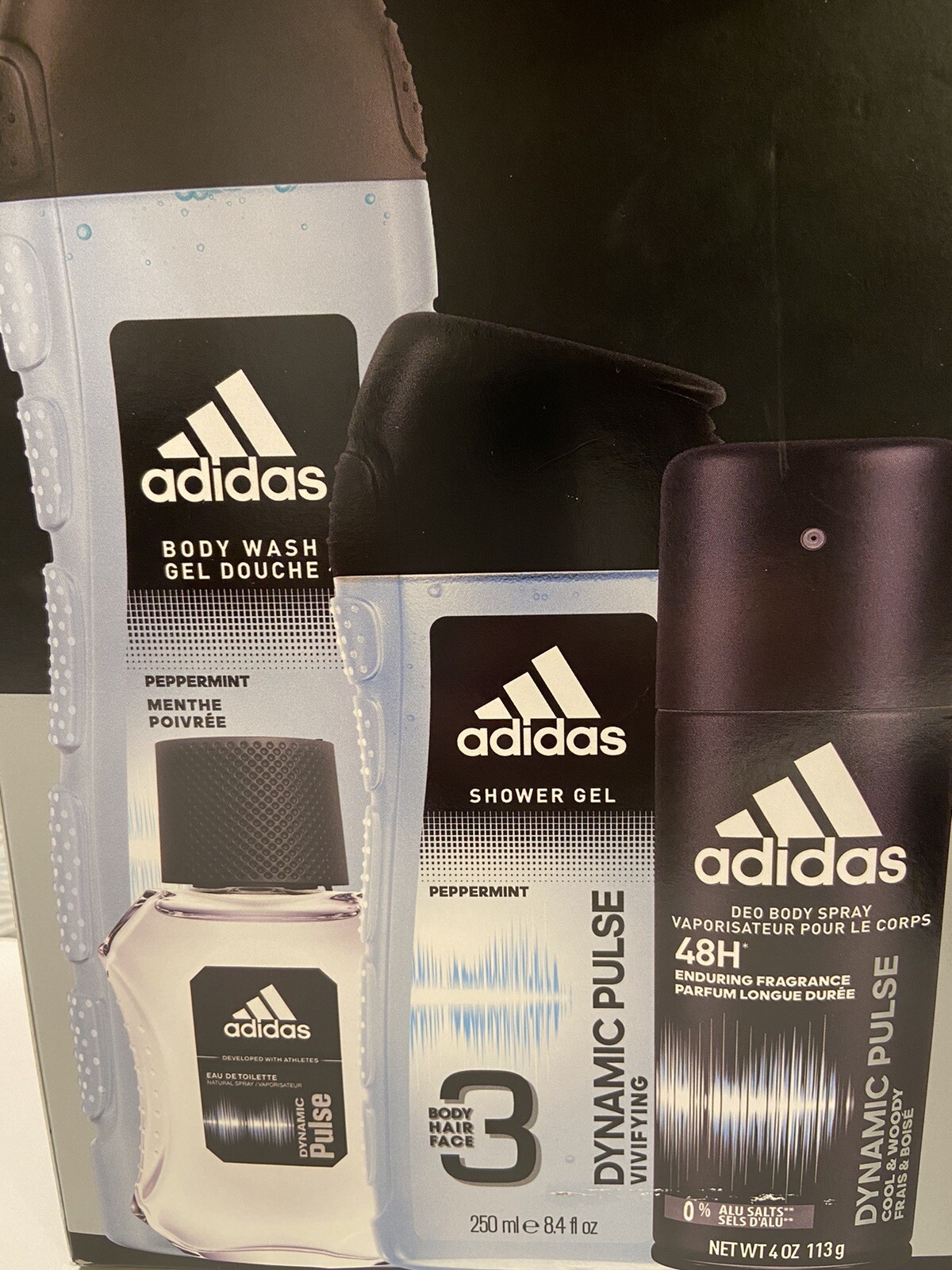 Adidas Dynamic Pulse 3Pc Gift Set Body Wash Shower Gel Deo Body Spray No Cologne
