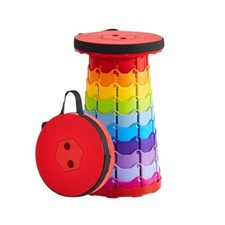 Portable Folding Extension Stool Rainbow Color w Red Top and Bottom