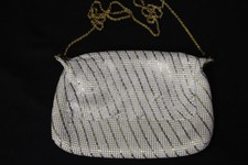Vintage White Gold Metal Mesh Shoulder Bag/Clutch W/FUN Front Flap Decor-B64