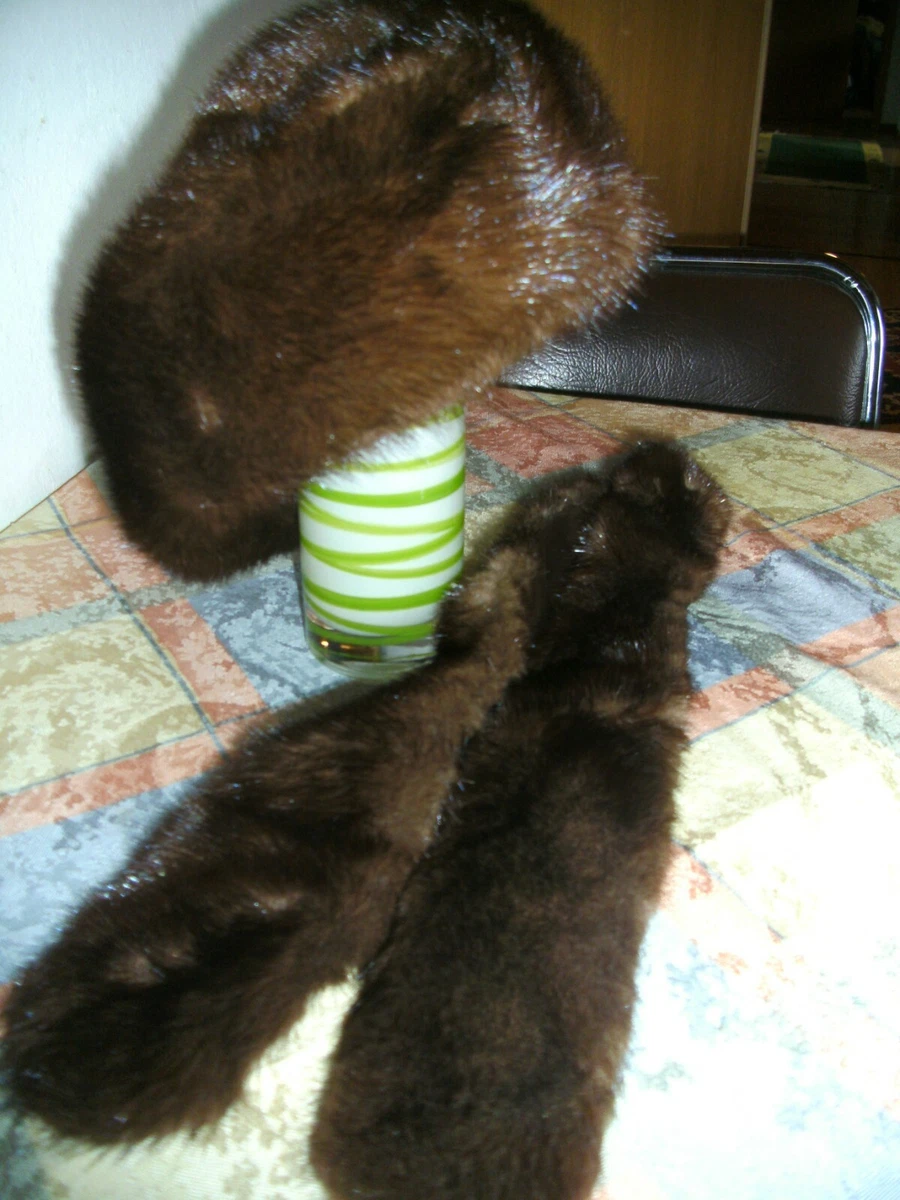 ❤️ Pelz Mütze Kappe Hut Gr.M SAGA Schal Kragen Echtpelz Nutria Nerz Mink Vintage