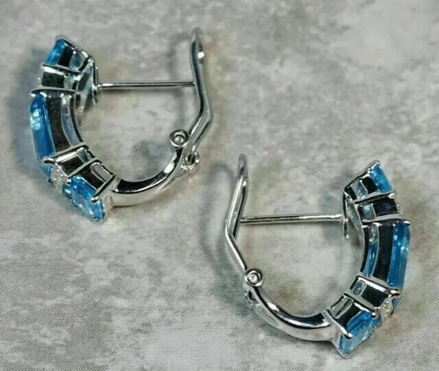 2.20Ct Emerald Simulated Blue Topaz Pretty Hoop Earrings 14K White Gold Plated - Image 3 of 4