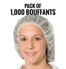 24" Disposable Bouffants Cap Hair Net Polypropylene Head Cover White Latex Free