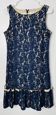 Eliza J Sheath Dress 6 Floral Lace Blue Ruffle Feminine Delicate Classic Event