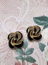 Vintage Signed Bluette Shoe Clips Gold Tone Black Enamel Made In France 5671