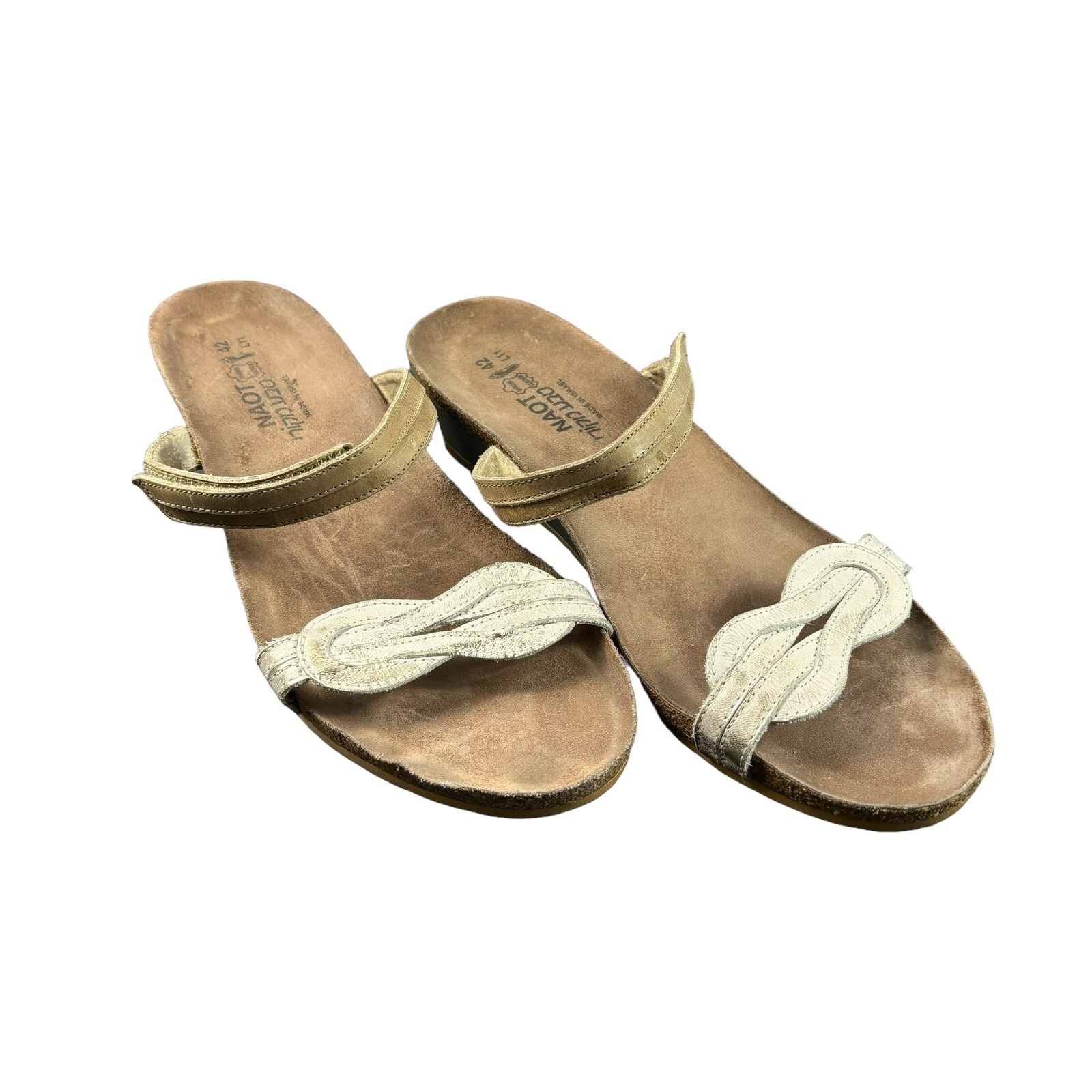 APL Sandali Naot in pelle con zeppa argento metallizzato marrone punta aperta EU 42 US 11