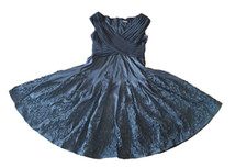 ADRIANNA PAPELL Size 14 M/L Black Pleated Dress Off Shoulder Floral 60s Costume