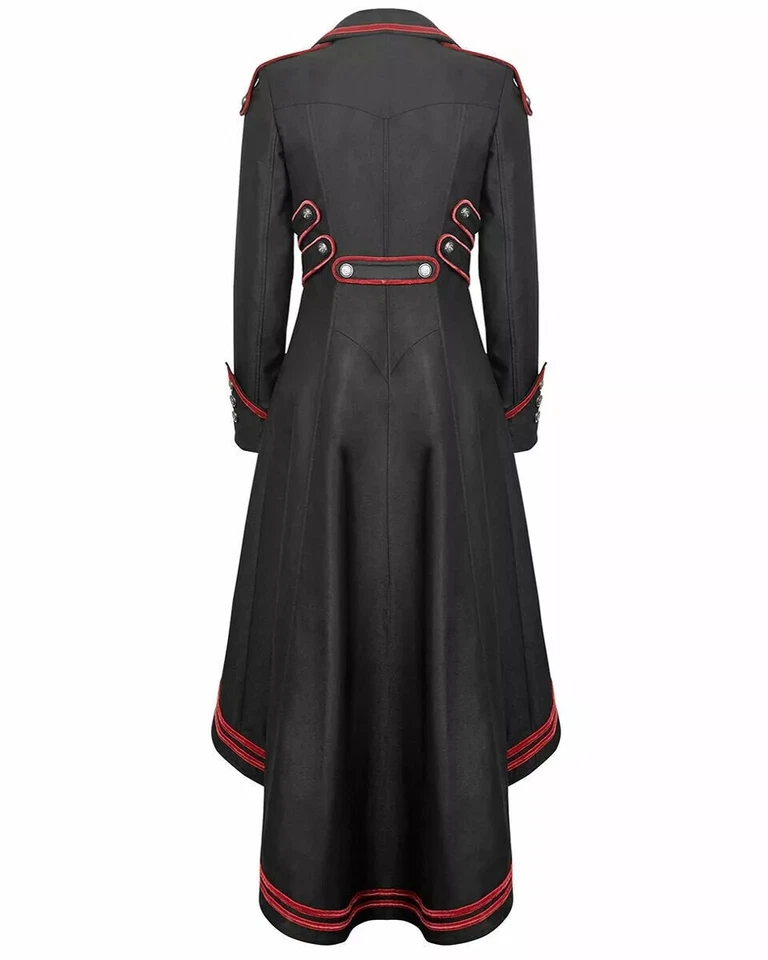 Женская стимпанк военного Тренч куртка длинный черный красный готический униформа - Изображение 3 из 4