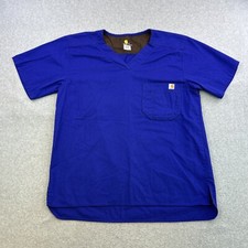 Carhartt Scrub Top Mens Small Blue Medical Short Sleeve Shirt Workwear Adult