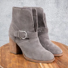 ISOLA Gray Suede Leather  LAVOY Women's Buckle,Block Heel Booties/Boots Size 7.5