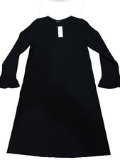 Ann Taylor Black Dress Size Small Ruffle Trim Long Sleeve Thick Stretch Shift 