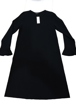 Ann Taylor Black Dress Size Small Ruffle Trim Long Sleeve Thick Stretch  Shift | eBay