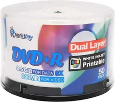 Smart Buy 50 Pack Dvd+R Dl 8.5Gb 8X DVD plus R Double Layer Printable White Inkj