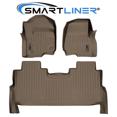 SMARTLINER Custom Fit Floor Mats 2 Row Set Tan 2017-2025 Ford F250 F350 Crew Cab
