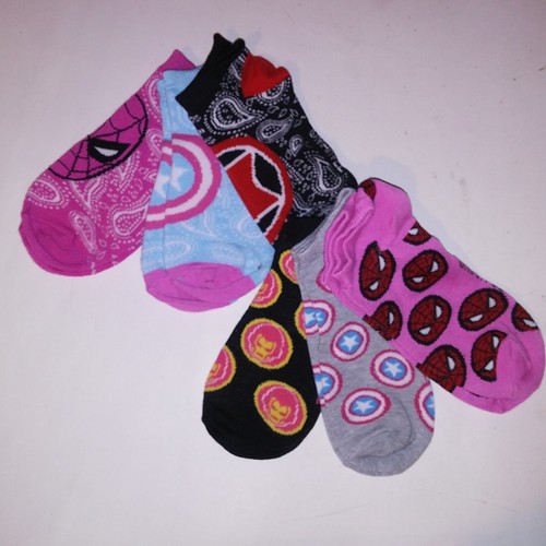 Set of 6 Womens Socks Shoe Size 9-11 Marvel Spider Man Iron Man Colorful New - Picture 2 of 5