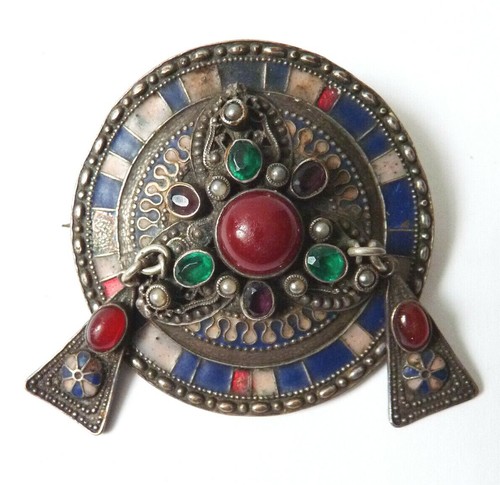 Broche Ancienne En Argent Massif Et émail - XIXe Siècle - Occasion (voir Photos)