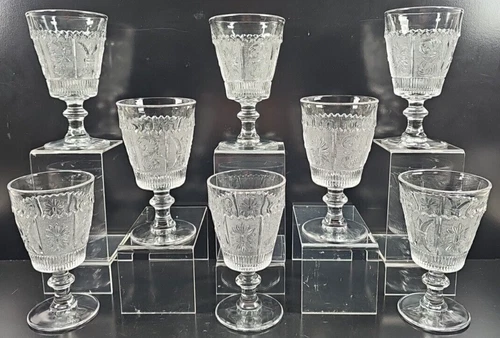 8 Westmoreland Princess Feather Clear Water Goblets Set Depression Etch Cut Lot