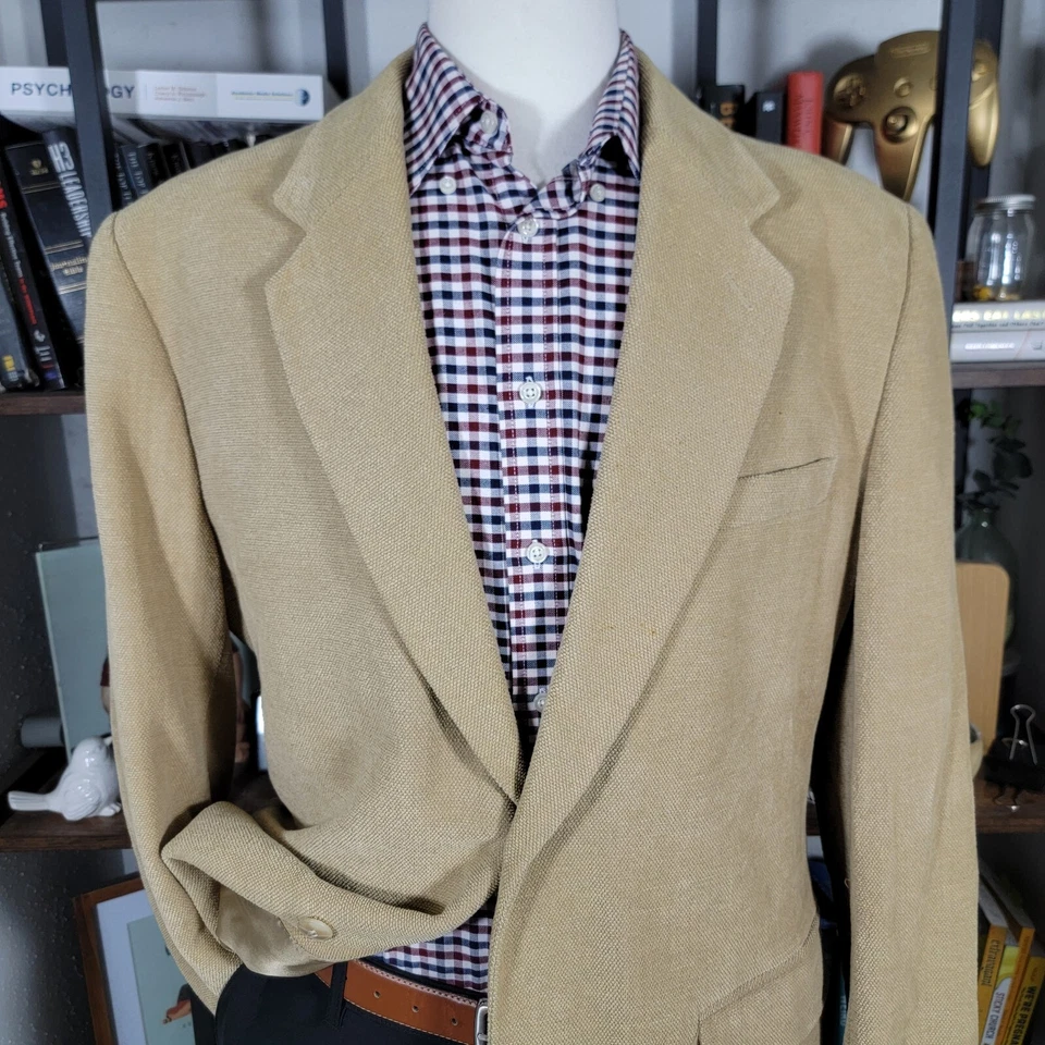 VTG Claiborne Men's Sport Coat Woven in Italy Beige Cotton Wool Blend Size 42R - Image 2 of 4