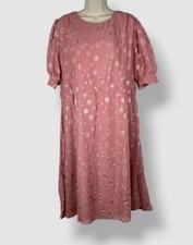 NY Collection Women's Pink Elbow Sleeve Swiss Dot Dress Plus Size 2X