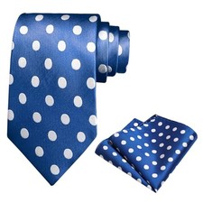 Mens ties, Polka Dot Ties for Men Neckties and Pocket Square Blue White Big Dot