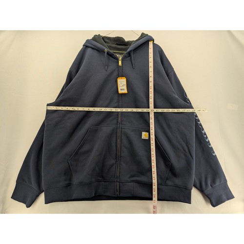 Neu mit Etikett Carhartt lockere Passform Fleece-gefütterter Hoodie mit Logo-Grafik und durchgehendem Reißverschluss marineblau Gr. 2XL - Bild 6 von 7