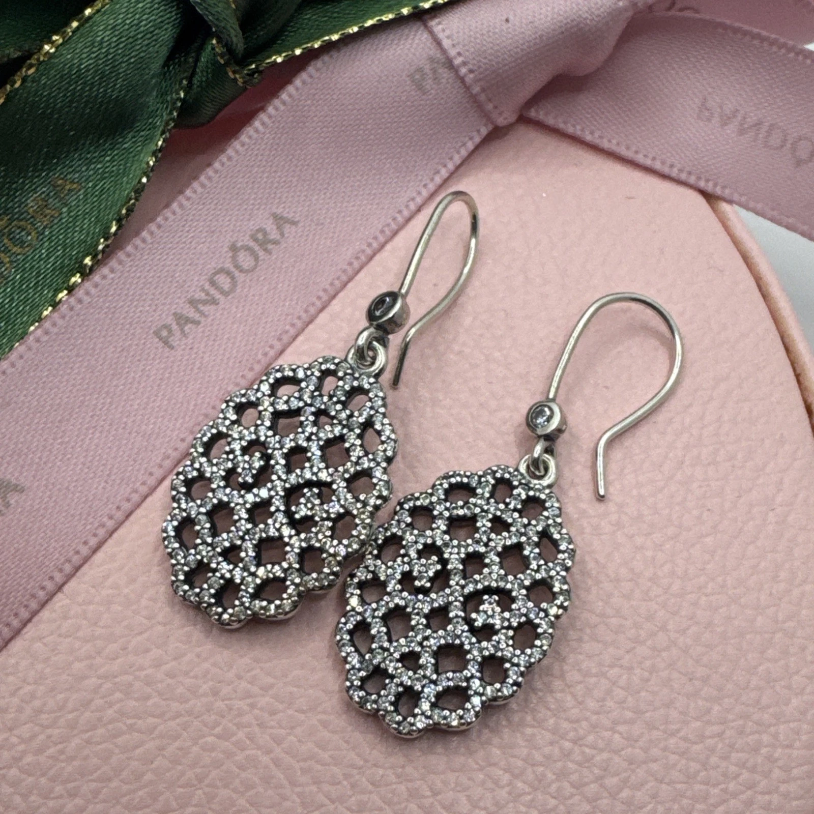 Pandora Silver Shimmering Lace Clear CZ Compose Earrings 290556 Authentic