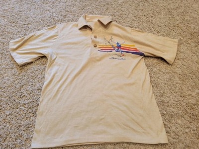 VTG 70s Lightning Bolt Polo Shirt Men *XS/S Surfer Waves Wood Button Surf