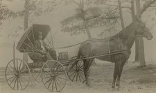 1914 Delavan Wisconsin RPPC Horse Buggy Carriage Real Photo Postcard WI Driver